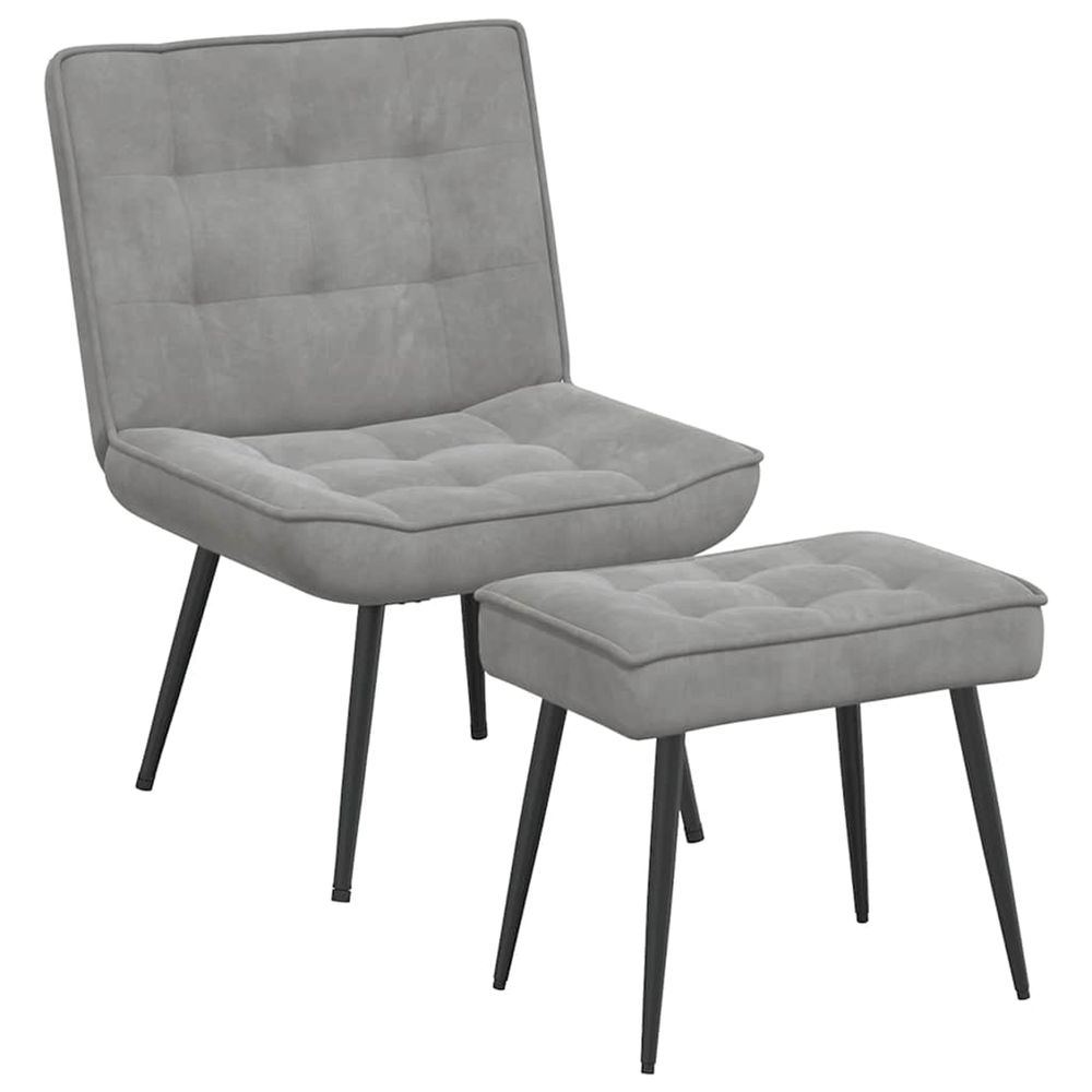 Chaise de relaxation avec tabouret gris clair velours