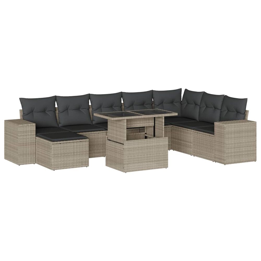 Salon de jardin 9 pcs avec coussins gris clair résine tressée