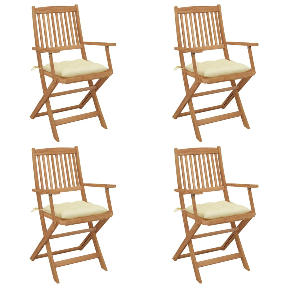 Chaises pliables de jardin lot de 4 avec coussins bois d'acacia