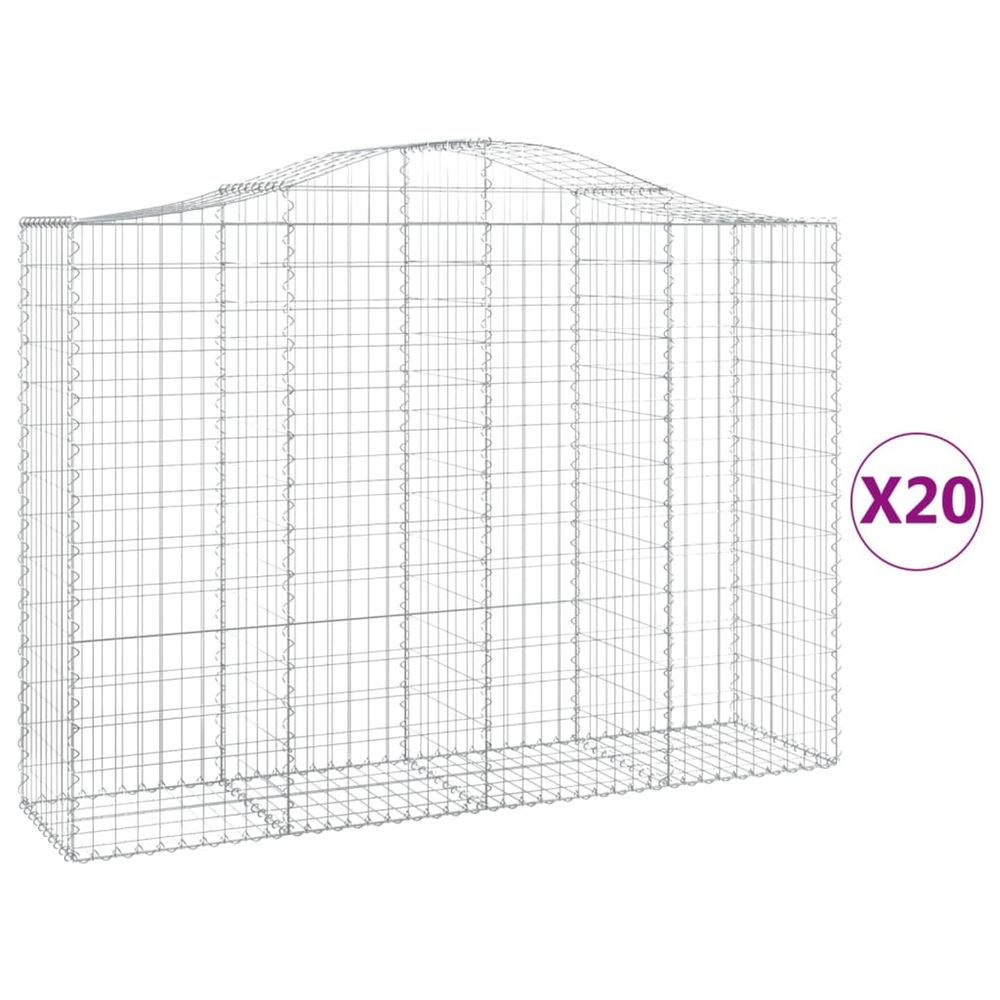 Paniers à gabions arqués 20 pcs 200x50x140/160 cm fer galvanisé