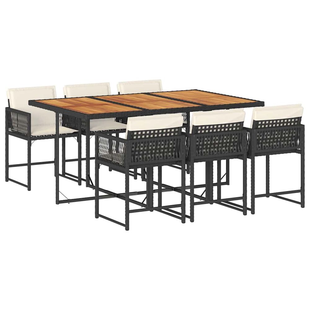 Ensemble à manger de jardin coussins 7pcs noir résine tressée