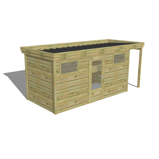 Abri de jardin bois pin traité autoclave 27mm - 5,34x2,14m / 11m2 - bac acier - abri français