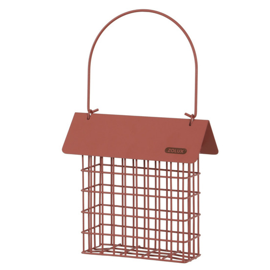 Support pain de graisse en métal avec toit rouge terracotta pour oiseaux