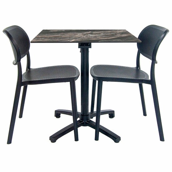 Restootab - lot de 1 table pliable marbre veiné + 2 chaises pour terrasse