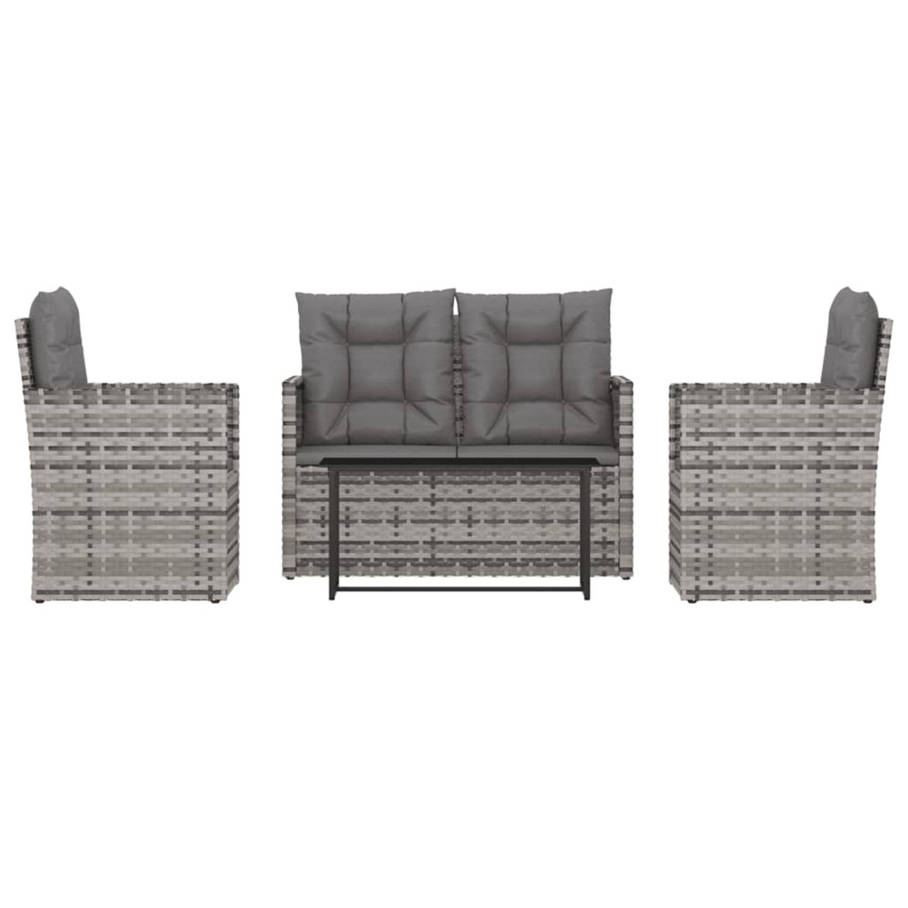 Mobilier d'extérieur 4 pcs avec coussins résine tressée gris