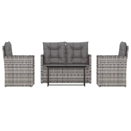 Mobilier d'extérieur 4 pcs avec coussins résine tressée gris