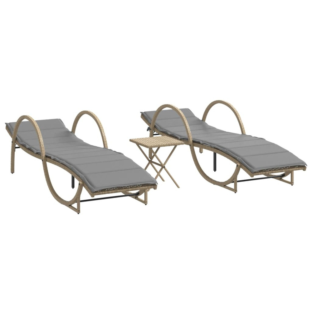 Chaises longues lot de 2 avec table beige résine tressée