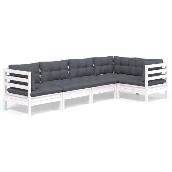 Salon de jardin 5 pcs avec coussins blanc bois de pin