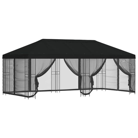Gazebo avec murs latéraux 6 x 3 m noir polyester et acier