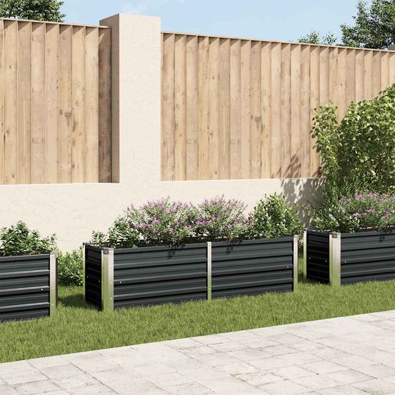 Jardinière potager acier galvanisé pour balcon terrasse anthracite 160x40x45 cm