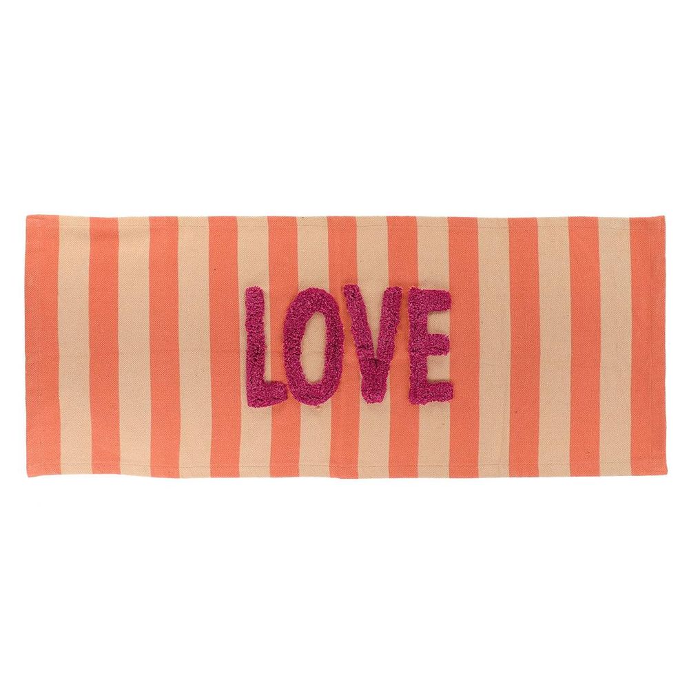Tapis coton inscription tuftee love 45x120 cm - orange/beige