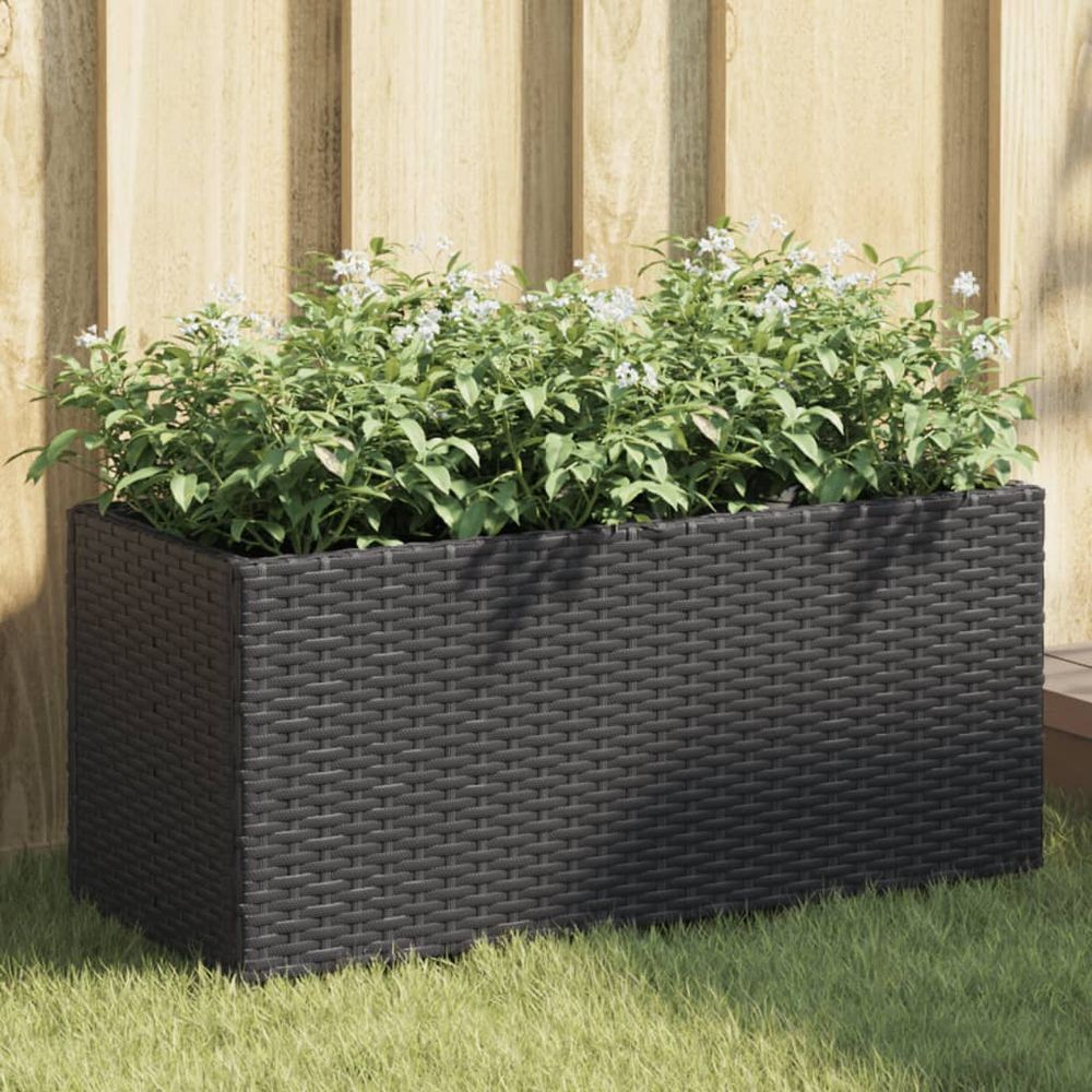 Jardinière rectangulaire résine tressée 2 bacs pour balcon terrasse 72x30x32 cm noir