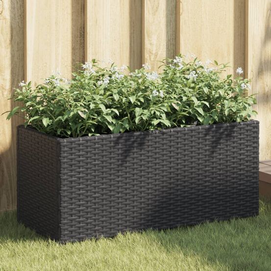 Jardinière rectangulaire résine tressée 2 bacs pour balcon terrasse 72x30x32 cm noir