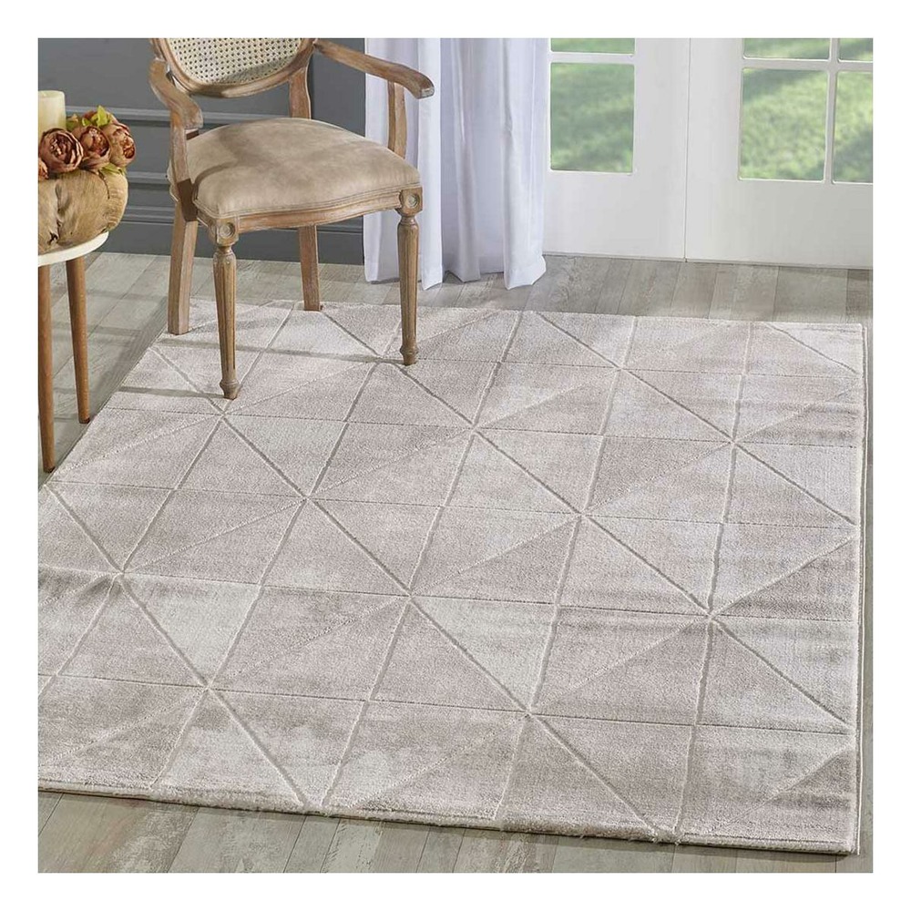 Tapis chambre 80x150 tissé crème rectangle motif géométrique lyn7 volitro