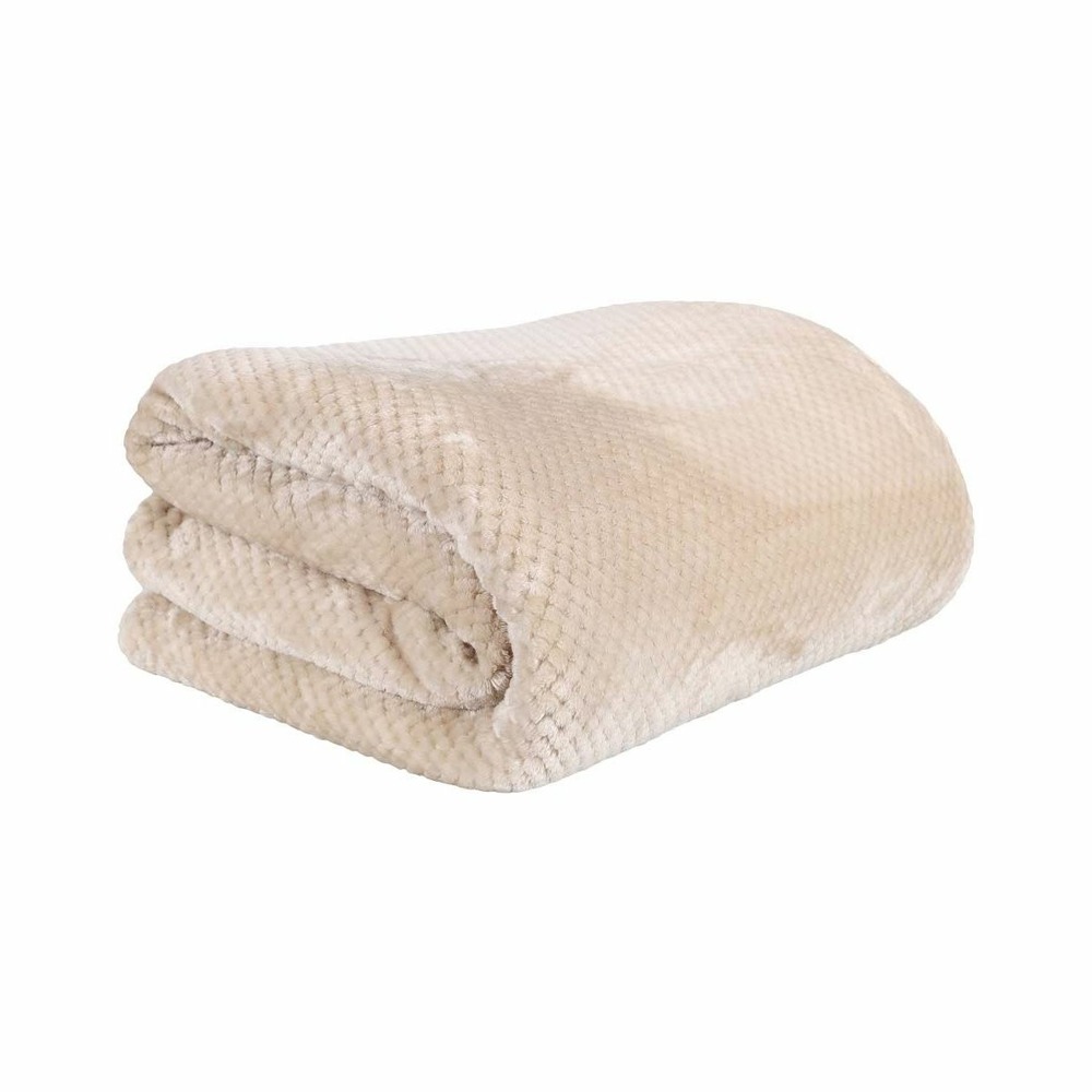 Plaid sherpa effet nid d'abeille 180x220 cm beige rosé