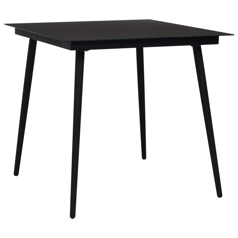 Table à dîner de jardin noir 80x80x74 cm acier et verre