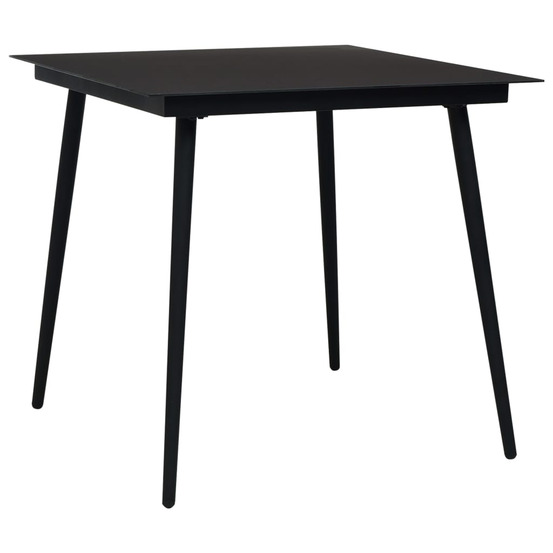 Table à dîner de jardin noir 80x80x74 cm acier et verre