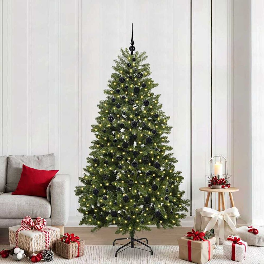 Sapin de fêtes artificiel 210 cm avec éclairage led et kit 120 boules de noël