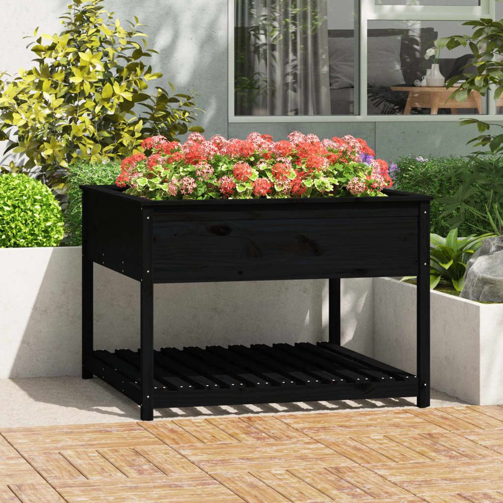 Potager surélevé xxl en bois avec étagère noir 111,5cm