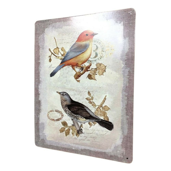 Plaque murale décorative vintage fer multicolore oiseaux 33x25cm