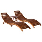 Transat chaise longue bain de soleil lit de jardin terrasse meuble d'extérieur avec table à thé 3 pcs bois d'acacia massif 02