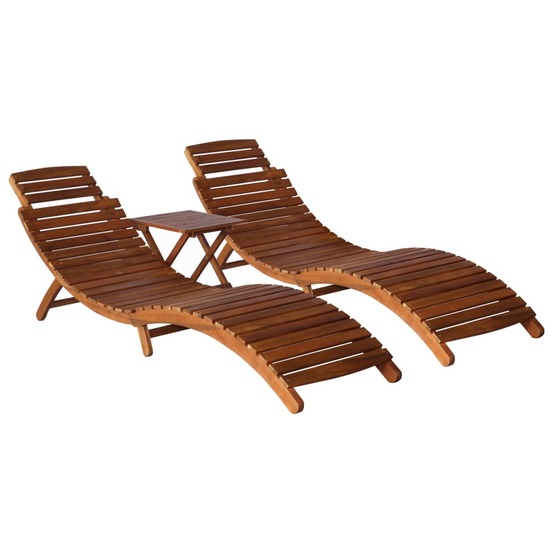 Transat chaise longue bain de soleil lit de jardin terrasse meuble d'extérieur avec table à thé 3 pcs bois d'acacia massif 02