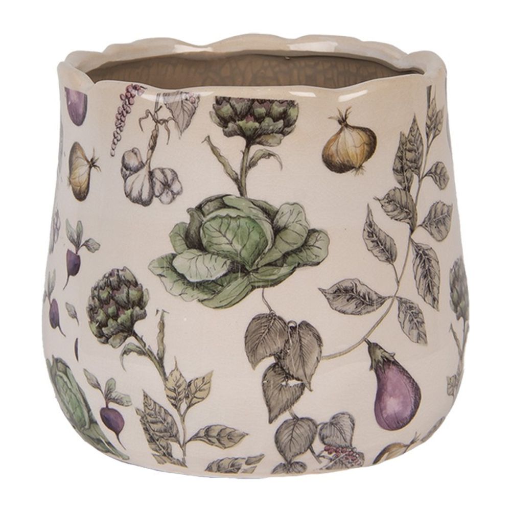 Pot de fleurs légumes beige céramique 18x18x16cm