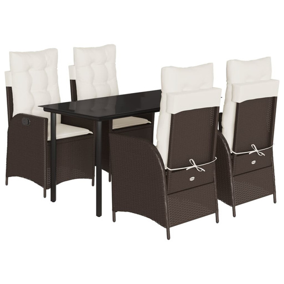 Ensemble à manger de jardin 5 pcs et coussins marron poly rotin