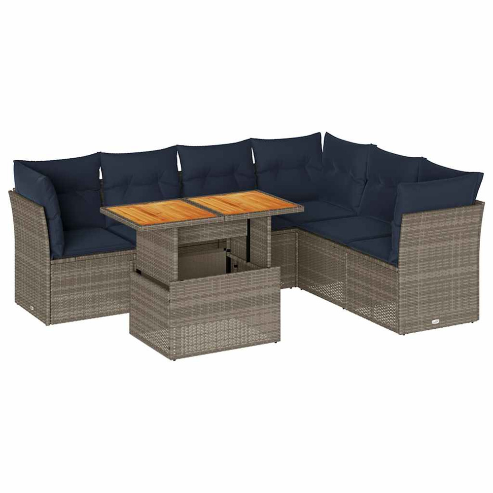Salon de jardin avec coussins 7 pcs gris résine tressée