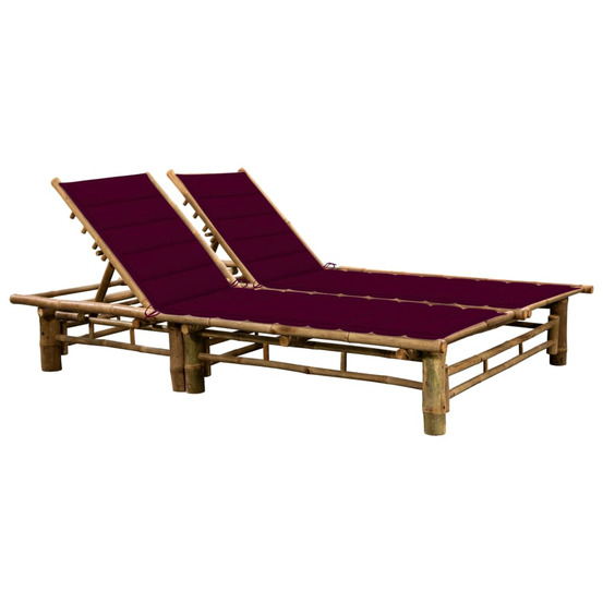 Chaise longue pour 2 personnes avec coussins bambou bain de soleil