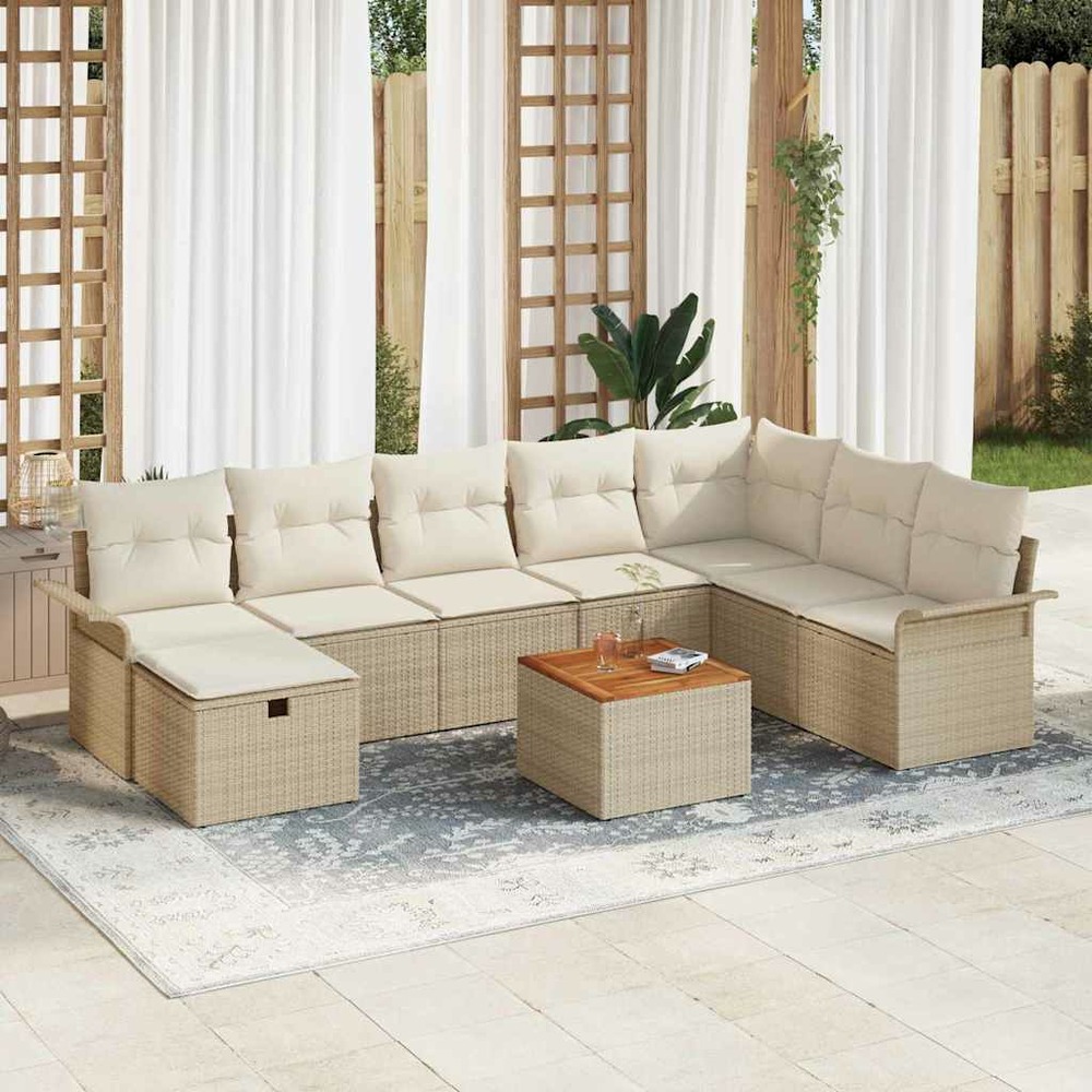 Ensemble de canapé de jardin 9 pcs beige poly rotin