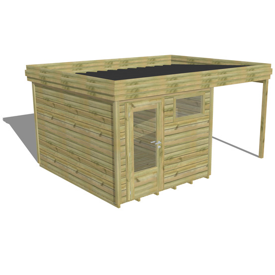 Abri de jardin bois pin traité autoclave 27mm - 4,64x3,44m / 16m2 - bac acier - plancher bois