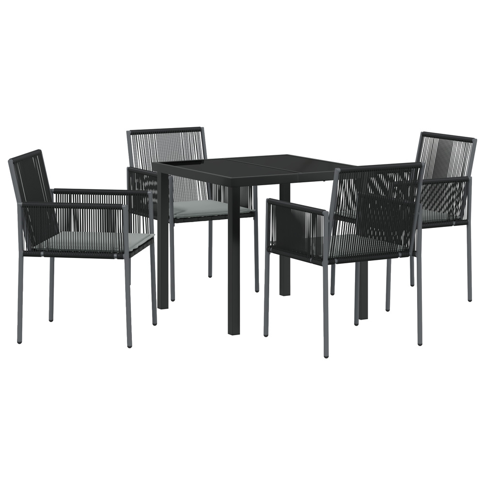 Ensemble de salle à manger de jardin 5 pièces avec coussins en rattan poly noir