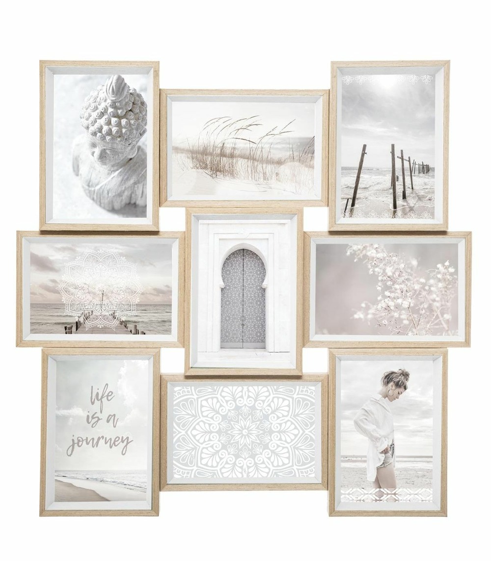 Cadre pêle-mêle multivues 9 photos en bois et verre 45 x 45 cm
