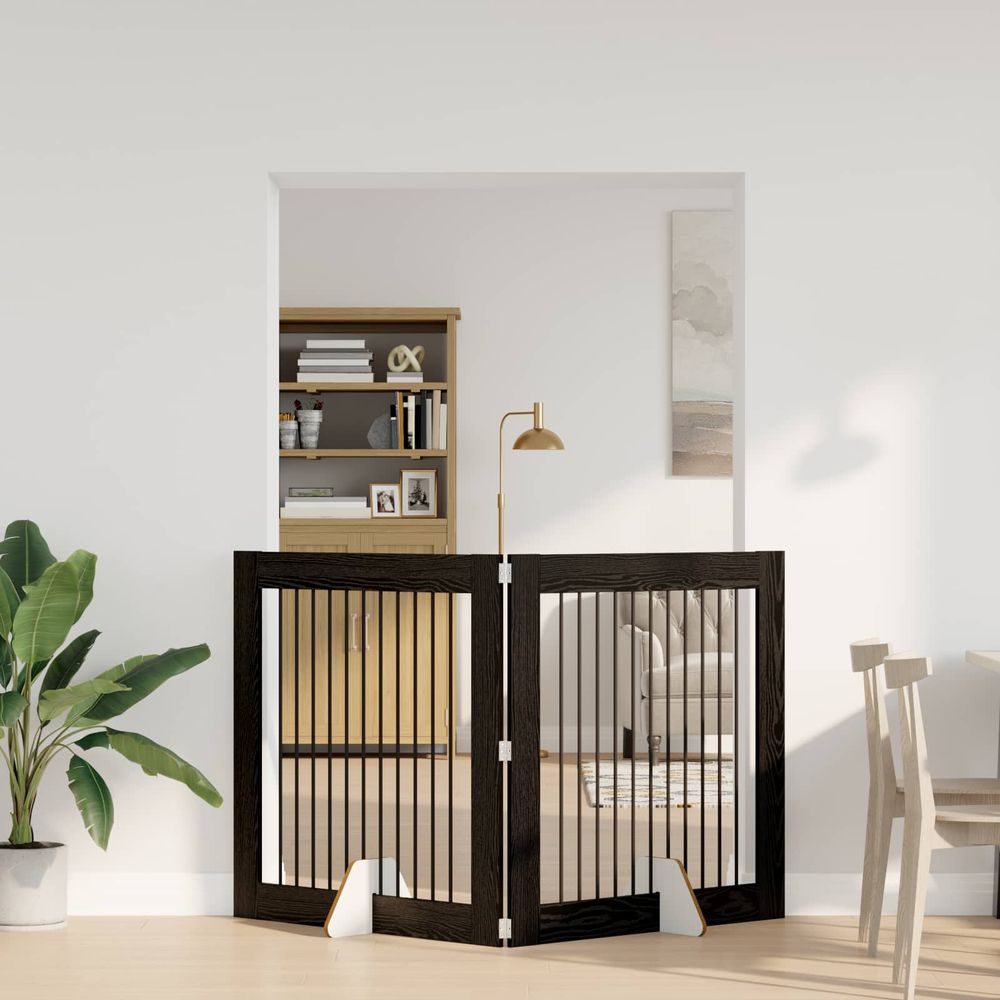Barrière haute chien bois d'ingénierie intérieur protection chêne noir 200x100cm