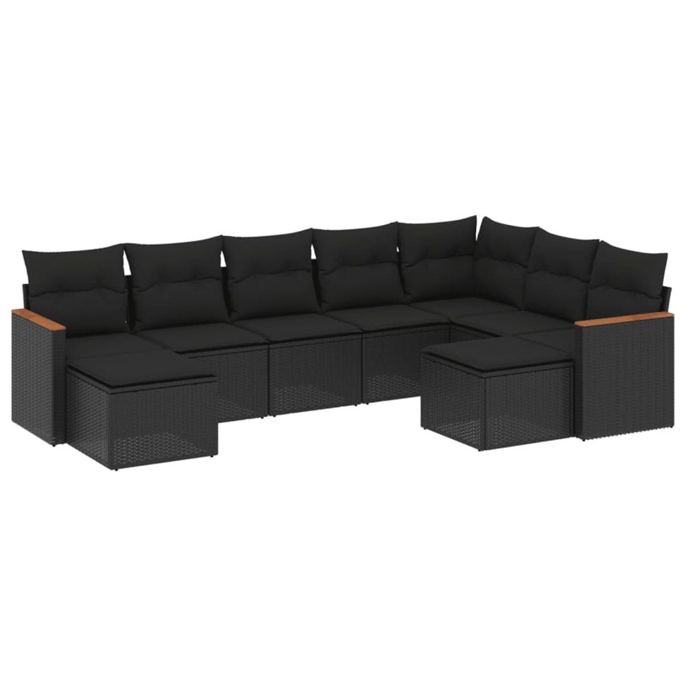 Salon de jardin 9 pcs avec coussins noir résine tressée