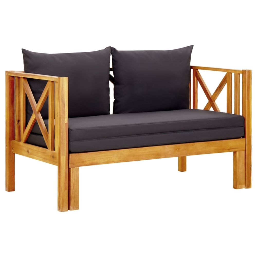 Banc de jardin 2 places et coussins 122 cm bois d'acacia massif