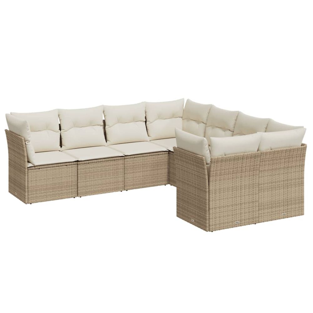Salon de jardin avec coussins 8 pcs beige résine tressée