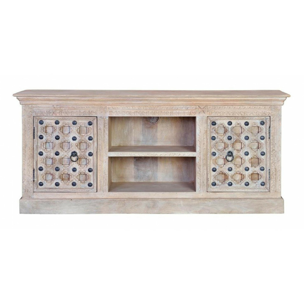 Meuble tv bois-fer blanc - yzaline décoration d'autrefois