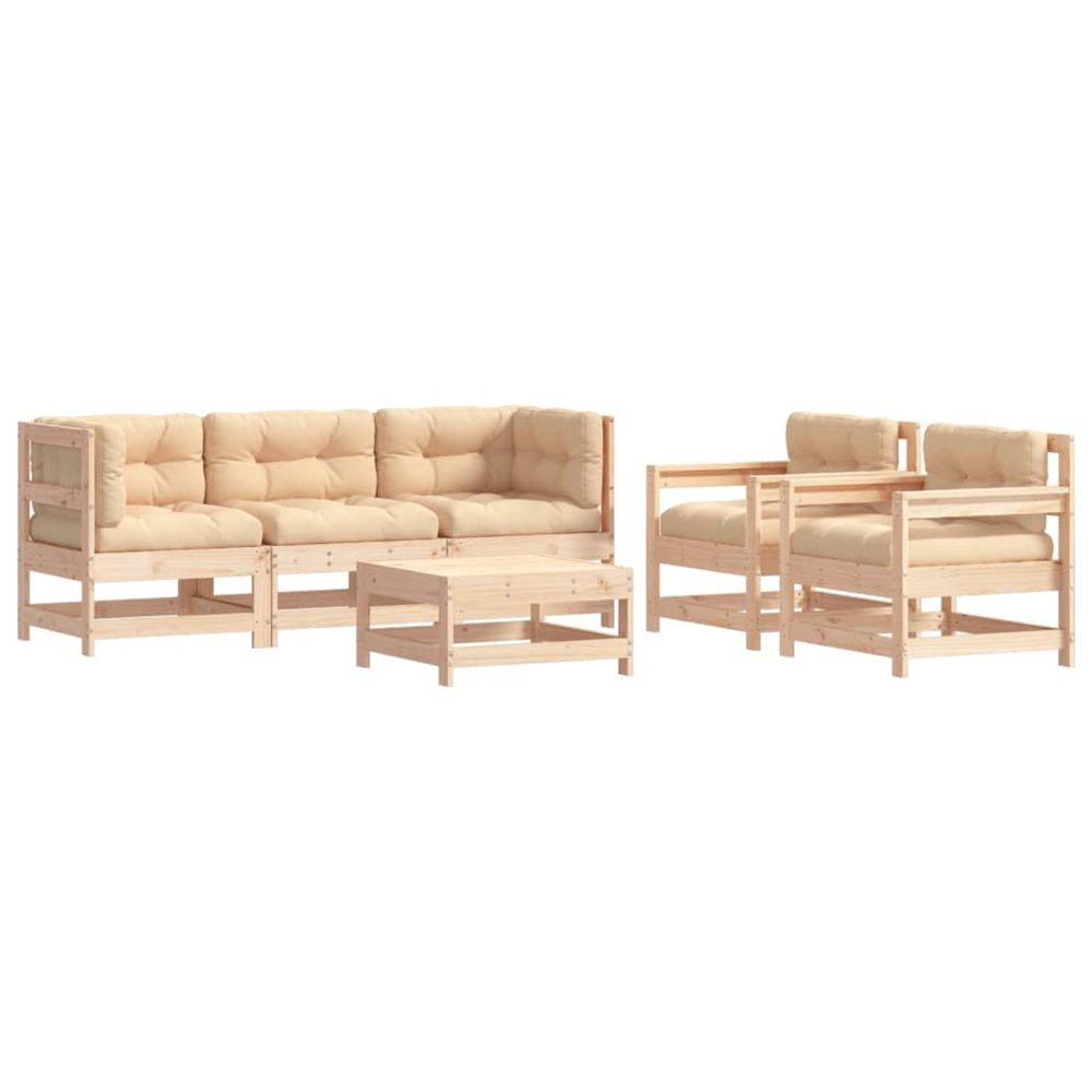 Salon de jardin 6 pcs avec coussins bois massif