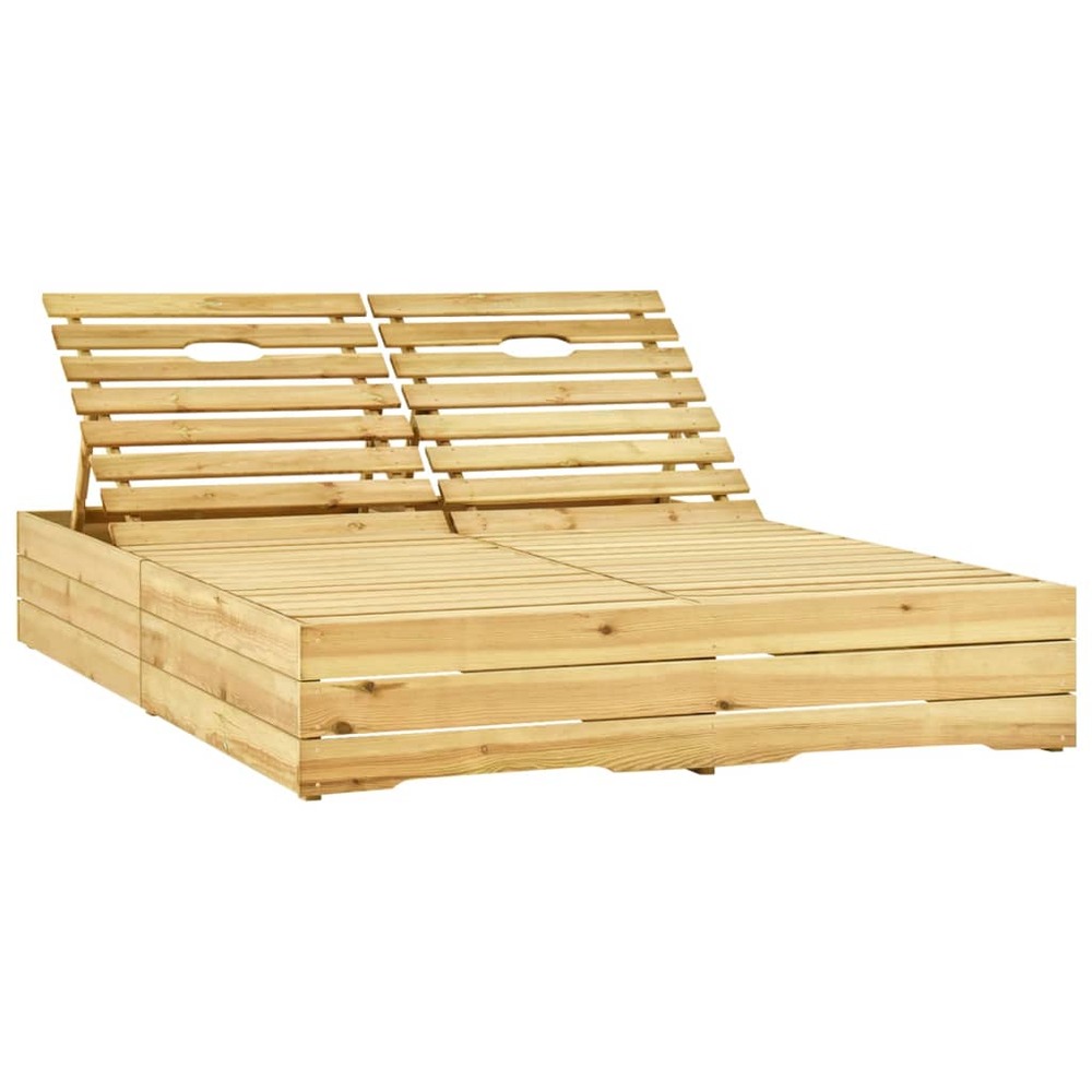 Chaise longue double et coussins beige bois de pin imprégné