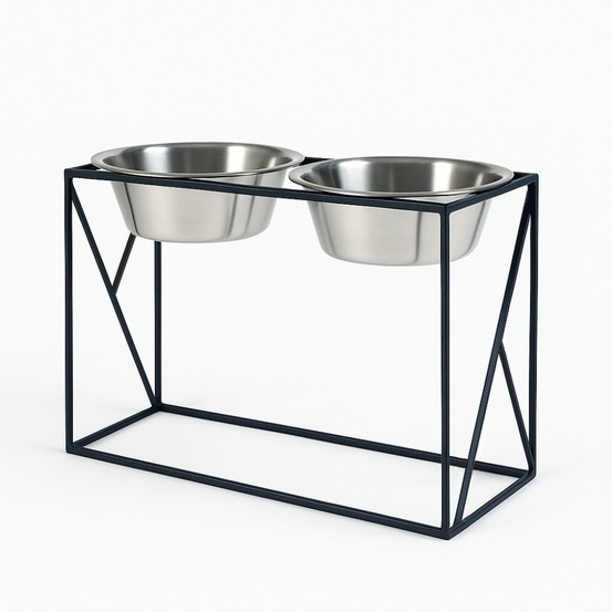 Yumi - set de 2 gamelles surélevées pour grand chien en acier et socle design métal noir, 21x42,5x30,5cm