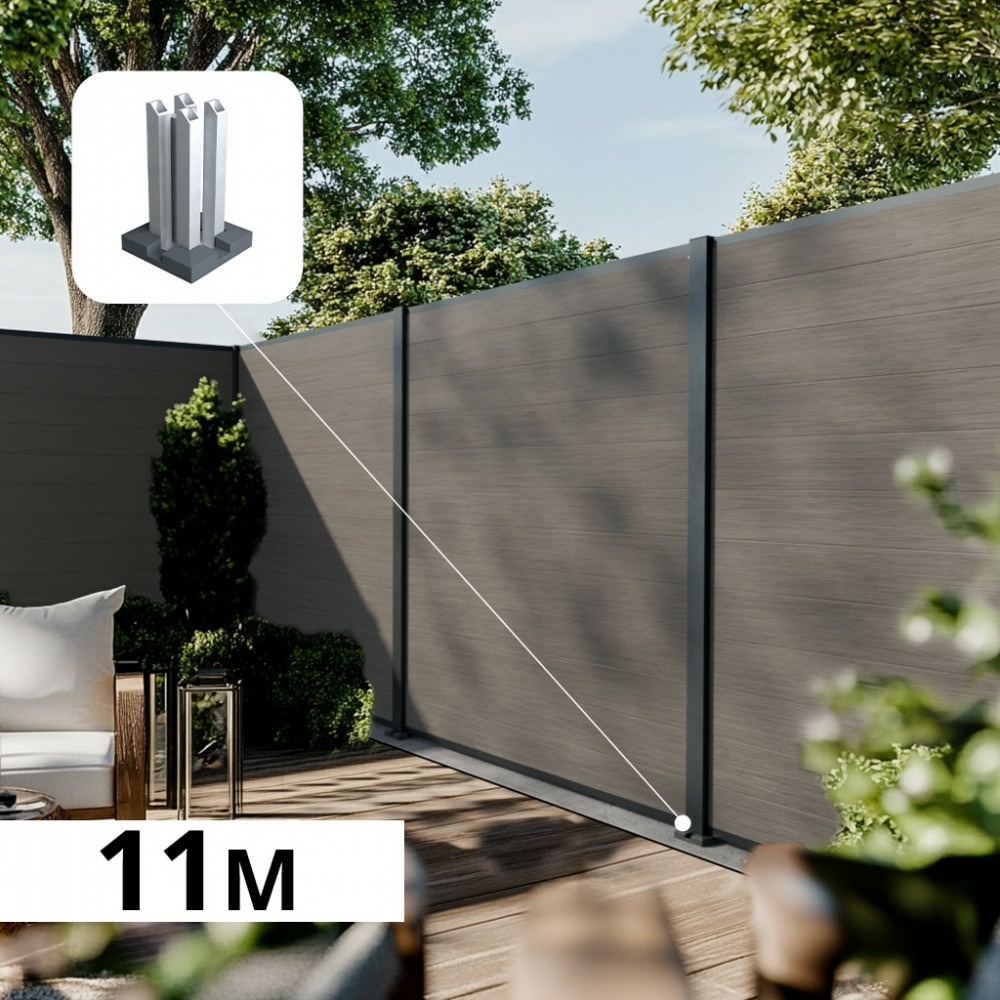 Kit clôture composite poteau sur platines - cruz argent h-1,8m