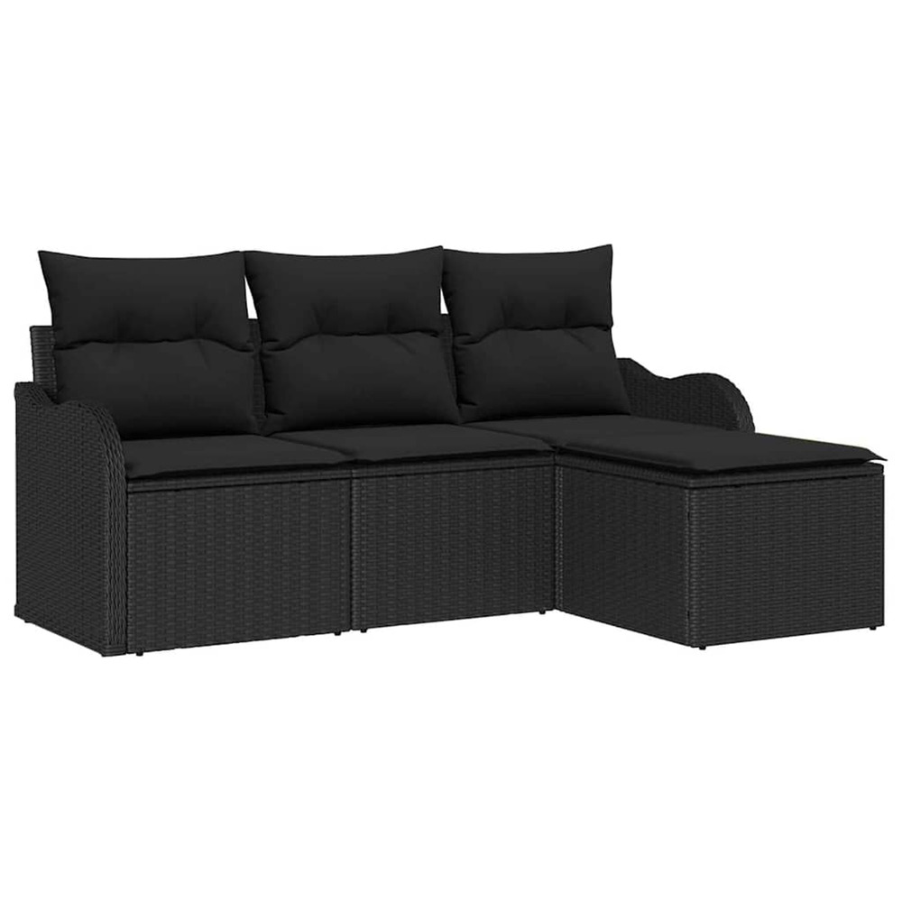 Ensemble de canapé de jardin avec coussin 4 pcs noir polyrotin