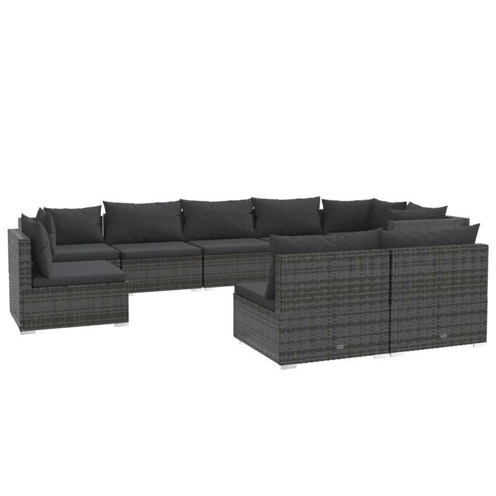Salon de jardin 9 pcs avec coussins résine tressée gris