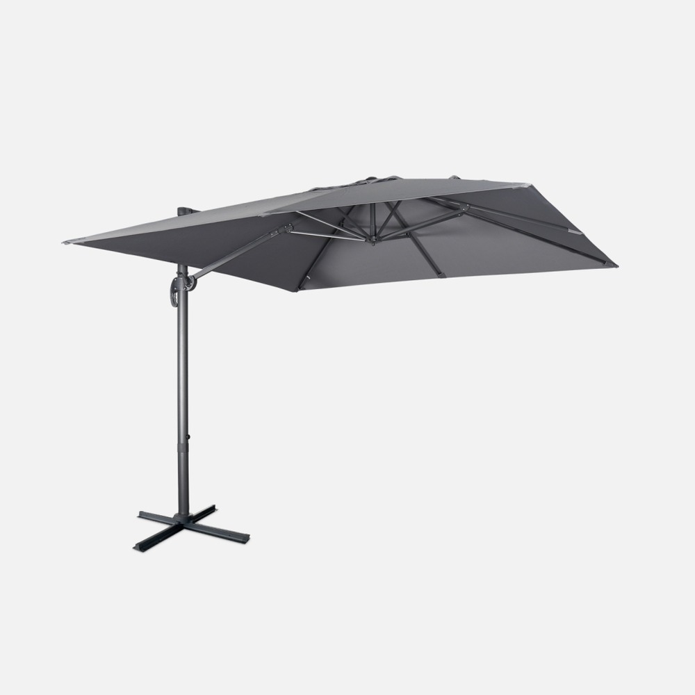Parasol déporté carré 3x3m haut de gamme excentré inclinable rotatif à 360°