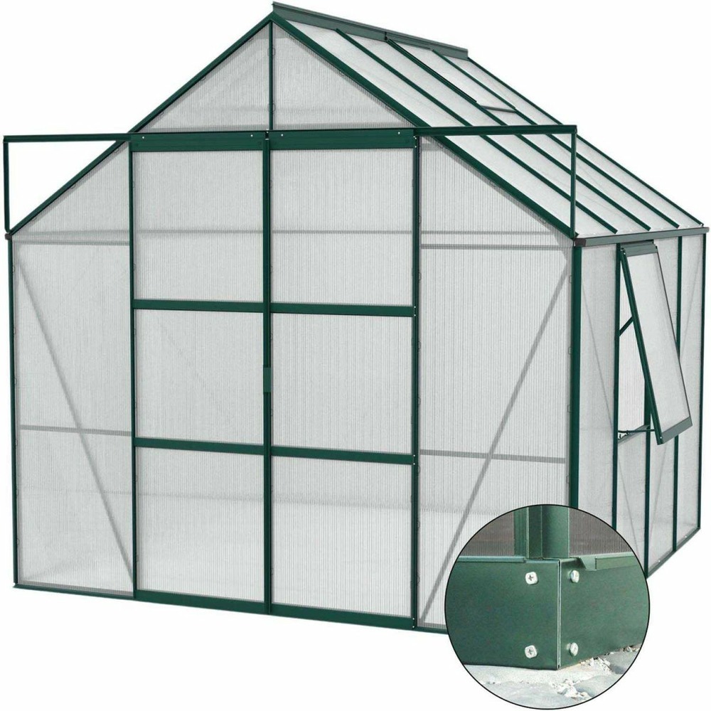 Serre de jardin en polycarbonate 6 mm et aluminium vert emeraude avec embase jup