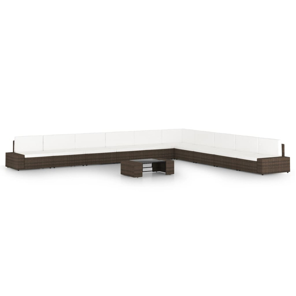 Salon de jardin 11 pcs avec coussins marron résine tressée