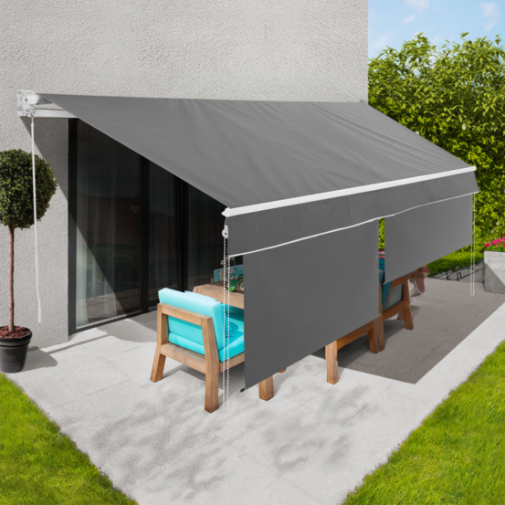 Store banne manuel 4x3 m gris anthracite lambrequin h.1,50 m