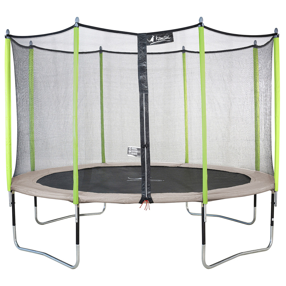 Trampoline de jardin 365 cm + filet de sécurité jumpi taupe/vert 360